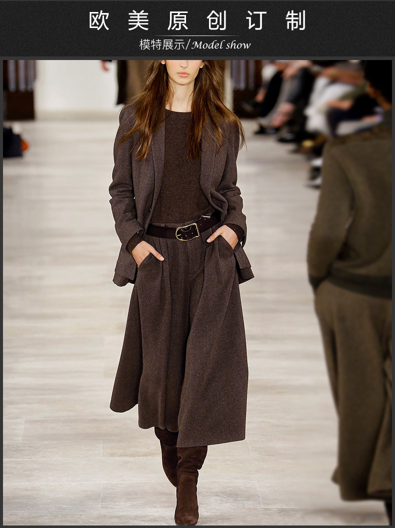 【清仓】冬装新款欧美时尚羊毛毛呢外套阔腿裤时髦套装女三件套潮