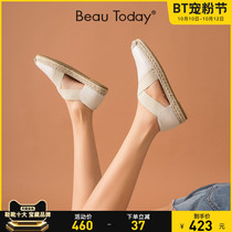 BeauToday sandals womens ins flat shoes 2021 summer New Tide fisherman shoes leather wild white single shoes