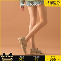 BeauToday2021 summer New coarse heel shoes womens single shoes leather English style retro small leather shoes women