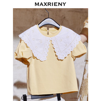 MAXRIENY parent-child childrens clothing lapel doll shirt 2021 autumn new lantern sleeve shirt loose short-sleeved top