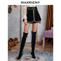 MAXRIENY2020 autumn new natural waist black embroidery lace skirt slim retro shorts skirt female