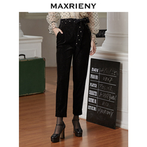 MAXRIENY2020 winter new French retro black natural waist tapered pants Hepburn pencil pants trousers women