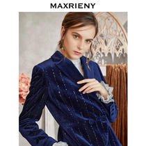 MAXRIENY 2020 autumn suit collar light luxury fishtail jacket fashion retro slim slim velvet suit women