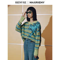 (RIENYRE series)MAXRIENY2020 winter new contrast stripe loose round neck sweater women