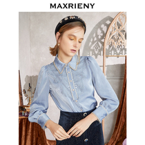 MAXRIENY2020 autumn new POLO collar lantern sleeve slim-fit top womens wild temperament Hepburn style shirt