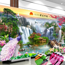 Cross stitch 2021 new thread embroidery living room large flow of water to make money modern hand embroidery peacock self-embroidery atmosphere