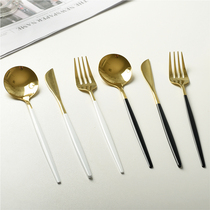 Beauty Blue Ceramics Ins Wind Net Red Metal Knife Fork Spoon Korea West Restaurant Black Handle White Handle Cute Salad Fork Knife Spoon