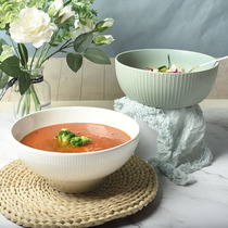 Nordic style ins relief noodle bowl ceramic tableware ramen bowl large soup bowl salad bowl Bowl home blemish