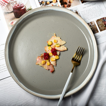 Japanese retro style glaze solid color Western plate creative ceramic steak plate household dish tray cake plate blemish