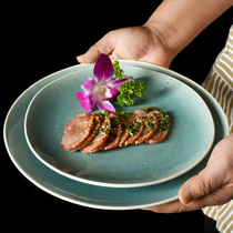 Nordic creative personality ceramic tableware ice cracked glaze solid color Western steak plate home dish pasta plate blemish