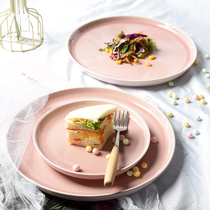 Pink ins Net red ceramic tableware steak plate salad plate household dish plate flat plate Nordic plate plate blemish