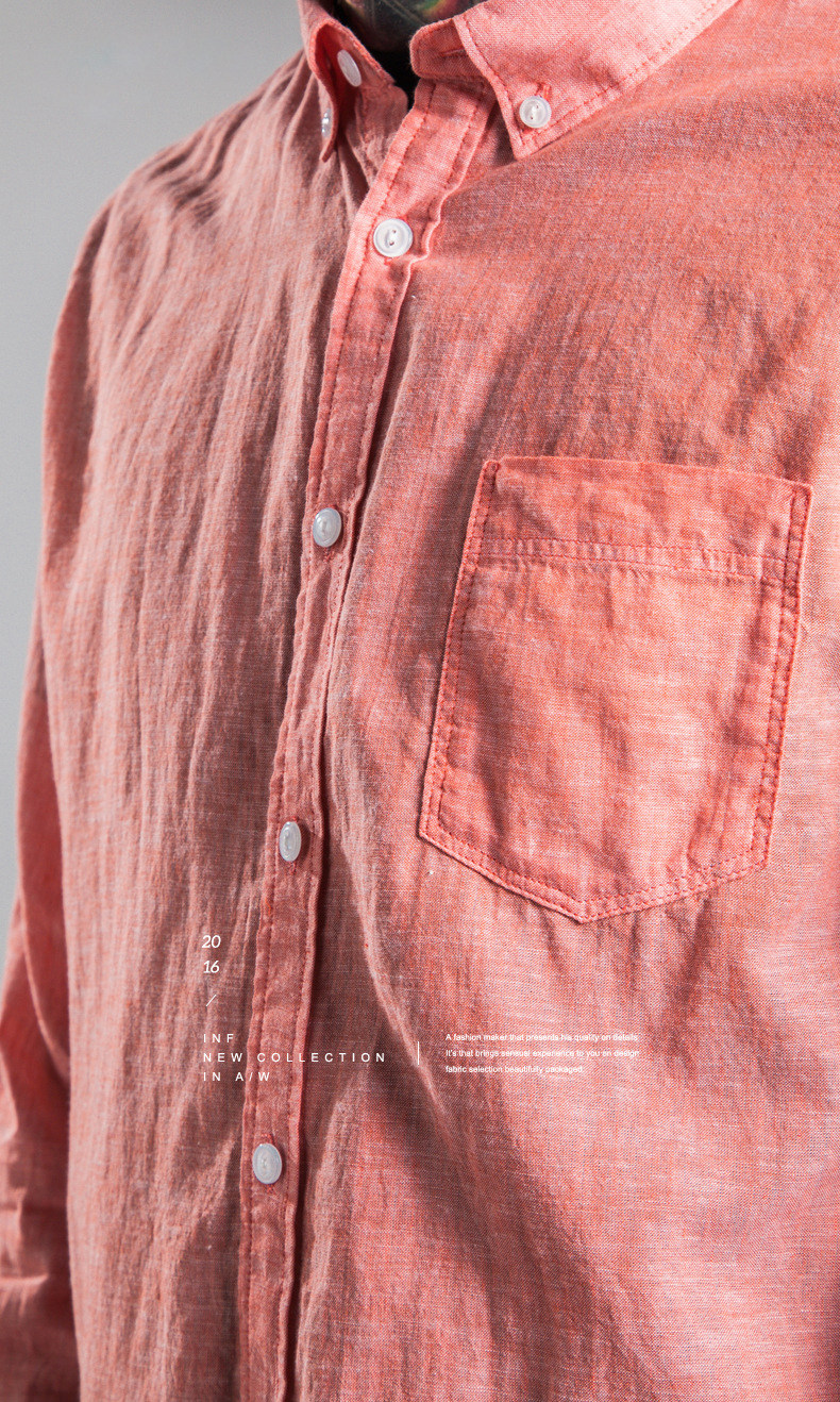 burning男装断码特价薄款棉麻纯色衬衣高级出口面料衬衫