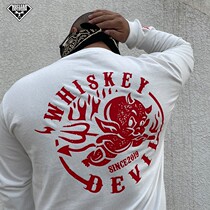 DW Devil Whisky Bandit Tide Cards Little Devil Cartoon Printed Pure Cotton Loose Casual Black And White Long Sleeve T-shirt