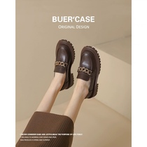 Not two shoes Workshop Lefu Shoes Woman in heel Single shoe 2022 Spring new thick bottom Inron retro brown little leather shoes