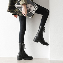 Martin boots female Inn Wind 2021 spring autumn new middle cylinder boots coarse heel side zipped street locomotive short boot plus suede