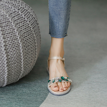 Sandals women ins tide 2021 new summer wild word with fairy wind heel flat rhinestone shoes