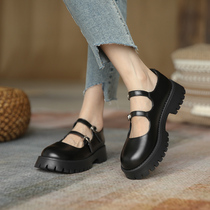 Genuine leather 2021 new summer retro-word button Mary Jane shoes female round head 100 lap thick bottom single shoe small leather shoes