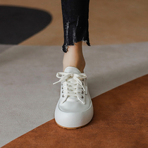 White shoes womens summer thin leather breathable 2021 new thick bottom two wear wild net red big head bread shoes