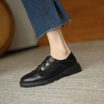 2021 new small leather shoes female summer slim Inn retro college wind two wear one foot flat flat single shoes
