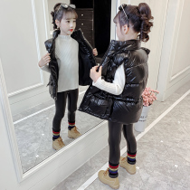 Girl thick winter Korean version compressed bright leather vest 2021 middle and big child 8 foreign style fashionable tide coat 9 teenagers