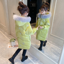 Girls winter cotton padded jacket thickened warm connecting cap in long section Korean version jacket CUHK girl foreign air down cotton clothing tide