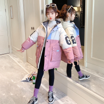 Female children thick down cotton Pike clothing winter clothes new girls loose foreign style long overalls cotton coat