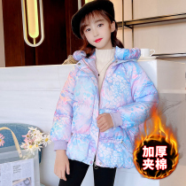 Girls winter plus velvet thickened down cotton clothes New Net red fashionable girls Middle and big children short colorful cotton clothes tide tide