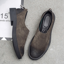Summer tide shoes lazy shoes men leather casual shoes Korean version of low-gang frayed anti-wool skin retro wax-rubbed mens shoes