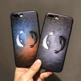 中国元素太极鱼iphone 6s i7 plus 苹果磨砂潮牌复古蚕丝手机壳