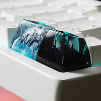 Key cap ink snow mountain resin wood key cap creative manual personalized custom light transparent key cap SA keyboard key cap