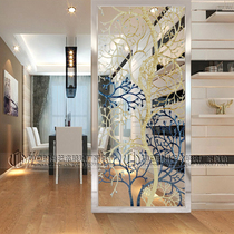 Tempered European art glass screen partition aisle porch living room TV background wall shoe cabinet moving door safe tree