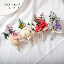 Forest bride and groom corsage Bridesmaid best man Beautiful wrist flower Korean wedding dried flower Wedding lapel flower Real flower