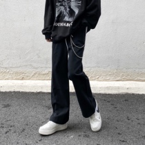 Non-tides Near High Street American base section Black loose straight cylinder Jeans Tide Card Broadleg Hip Hop 100 lap pants