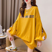 Fat mm big code medium length loose long sleeve blouse Womens spring autumn season Korean version bf Lazy Wind and Thin Clothing Dress dress