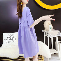 Short sleeve butterfly knot t-shirt dress woman big code mid length summer 2020 new Korean version loose with little fragrant wind even dress