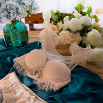 (Clothing clearance discount season)Anti-light gathered bra set round neck lace sexy underwear women have steel rings