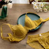 Peach neon underwear womens thin big chest small bra set bra set bra sexy lace summer ABC Cup