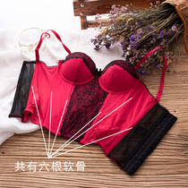 Off-code clear single sexy body shaping body suit set Bottom sexy bone dress Half cup suspender