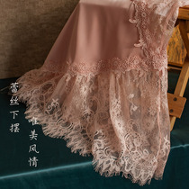 Peach neon dress French sexy pajamas women ice silk suspenders sleepwear dress thin lace satin home wear slim lace satin home wear slim