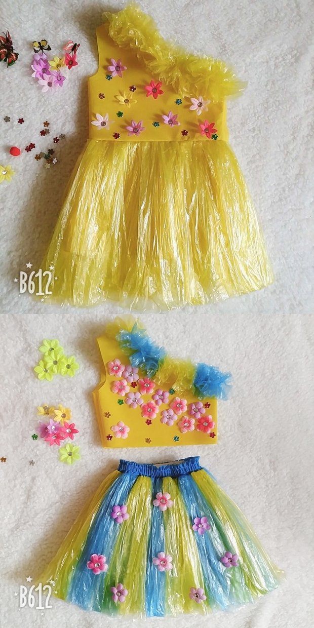 儿童环保衣服装女孩亲子手工diy制作幼表服演时装秀废旧物材料节