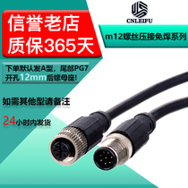 M12 Aviation plug waterproof connector single head injection Tape 2 rice thread 4 core 5 core belt wire can be customized