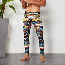 Low-waisted sports leggings mens personality print quick-drying exercise trousers yoga running stretch leggings fitness pants