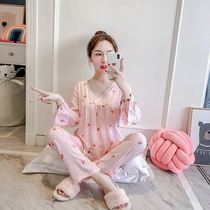 Wear suit pajamas female autumn cotton girl long sleeve girl cute large size Autumn Winter fresh foreign sweet soft