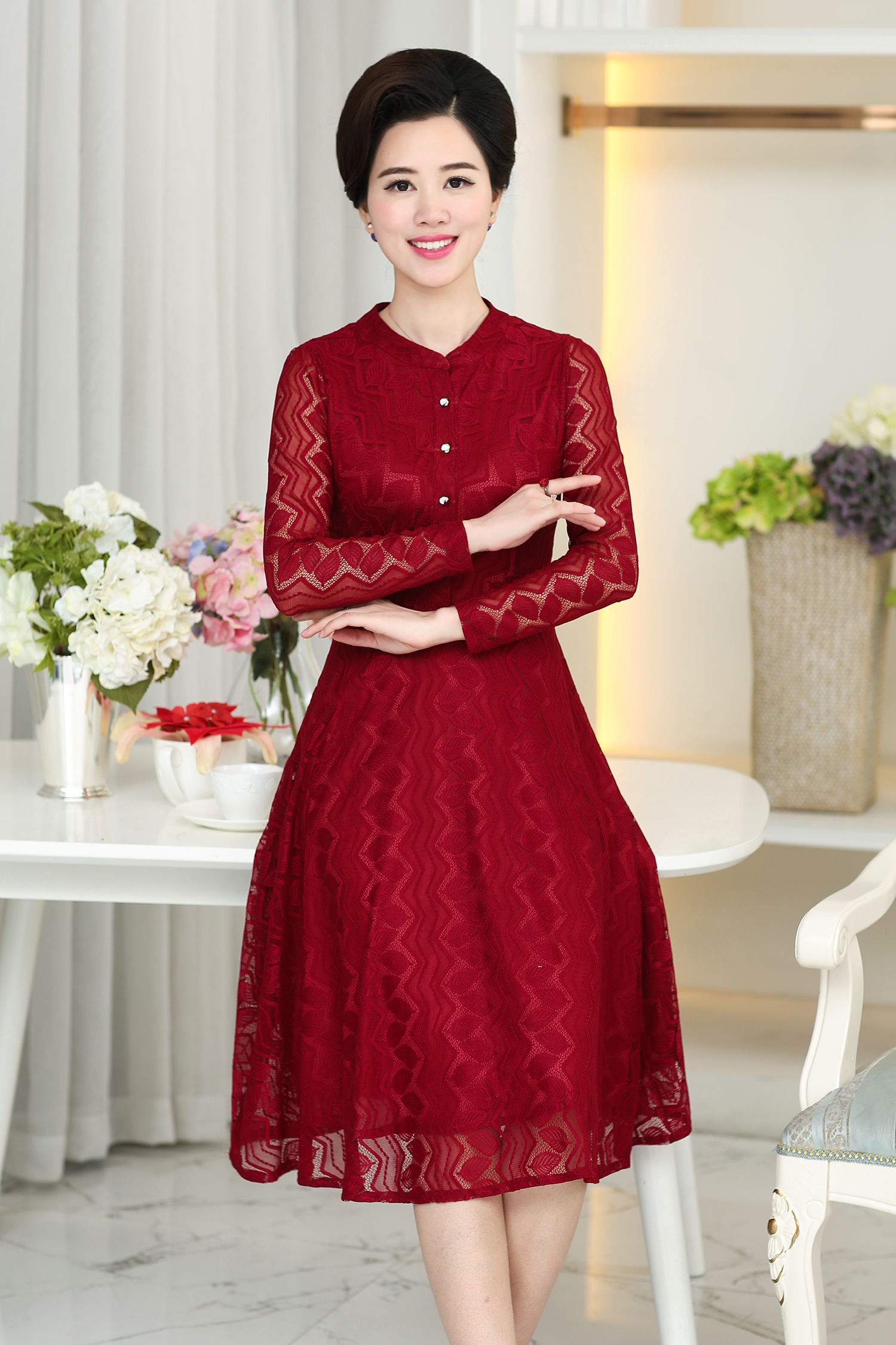 【天天特价】妈妈装夏装连衣裙中长款长袖中年妇女中老年女装裙子