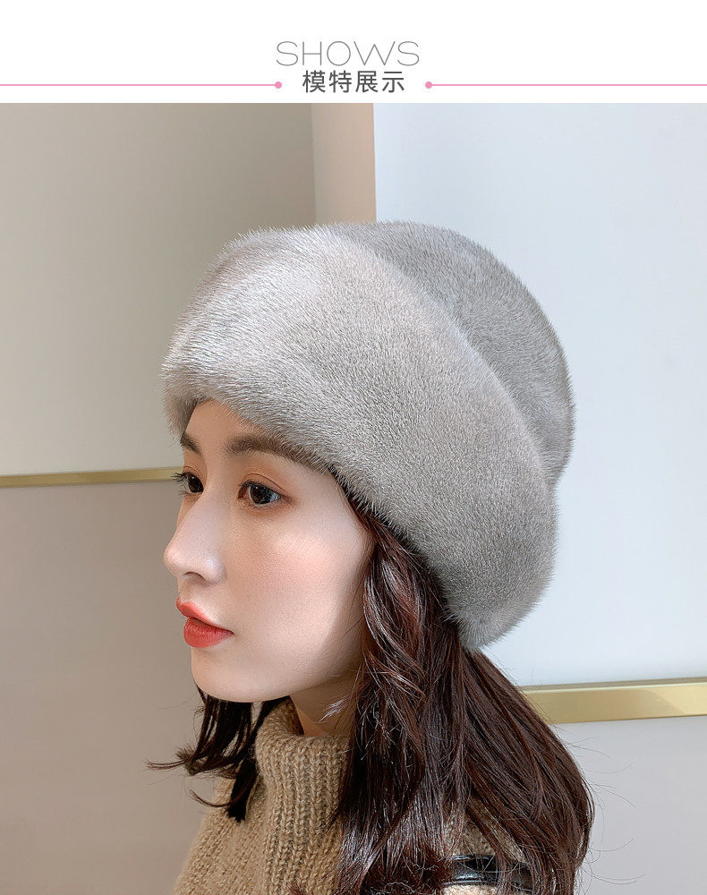 整貂皮帽子女貂毛裘皮真毛整皮冬季护耳貂绒帽韩版百搭时尚贝雷帽