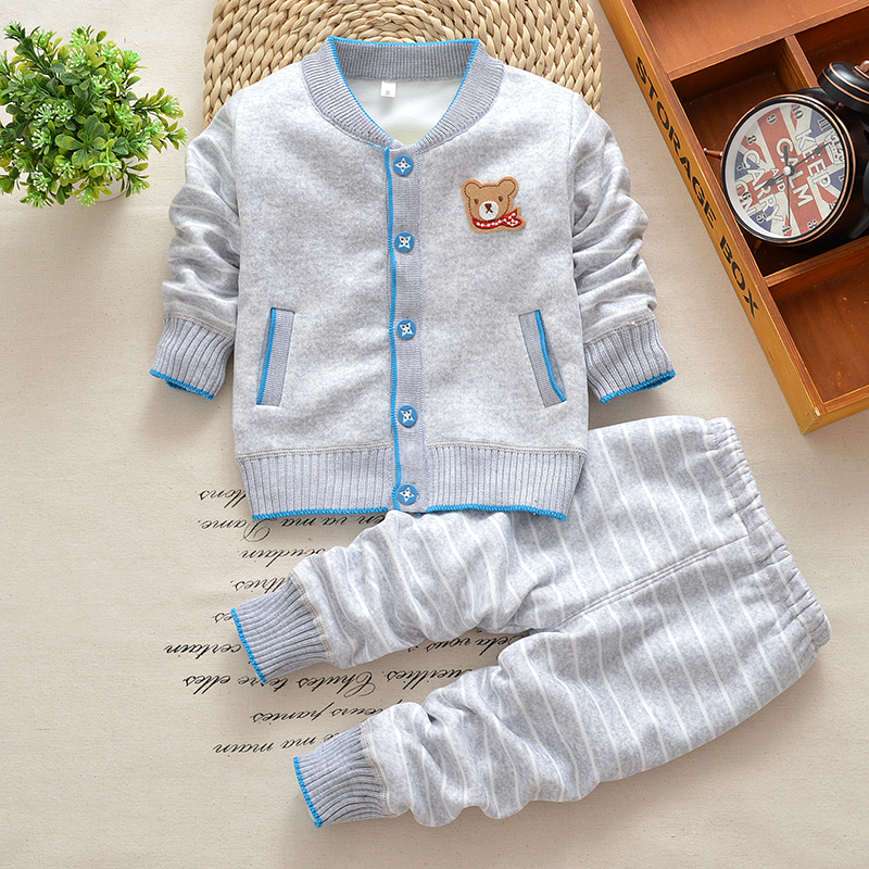 Male and female children Spring loaded baby needles jersey Two sets infant child plus velvet cardiff child plus floss clothes suit