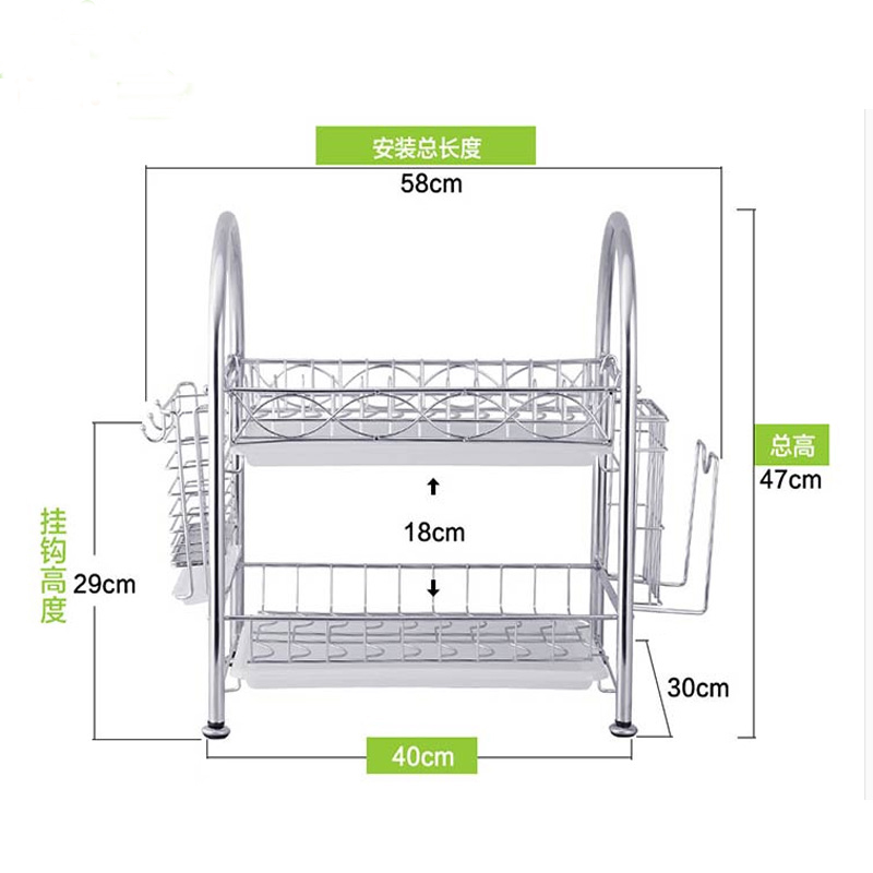 帅仕304不锈钢碗架沥水架篮2层放碗碟架盘子架碗筷厨房置物收纳架产品展示图3