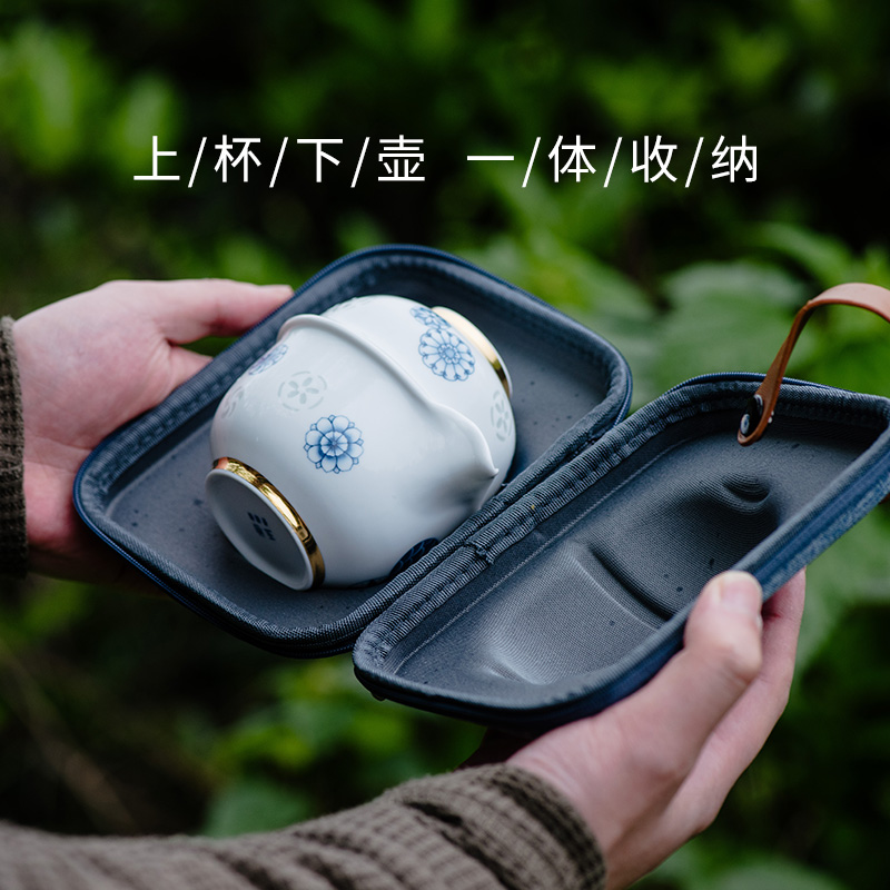 Jingdezhen BaiQing flower jade ceramic portable travel tea set filter tea sets a pot of a ball