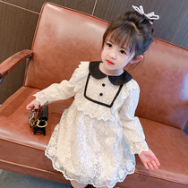 Girls lace dress 2021 new childrens spring and autumn long-sleeved princess dress baby foreign style Korean version of the spring skirt