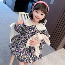 2021 Girls  spring new floral Korean childrens long-sleeved dress baby foreign style spring princess skirt